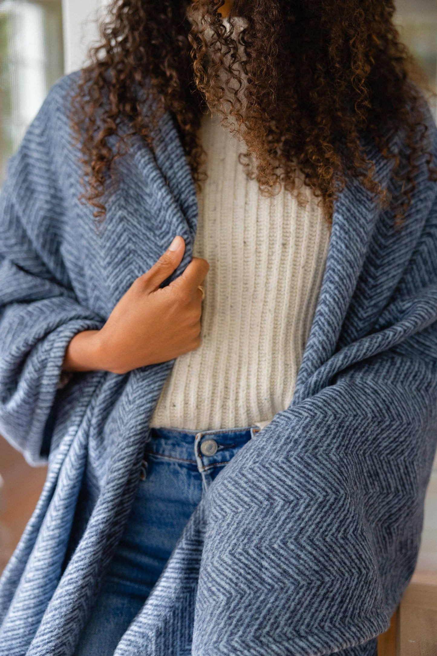 Bayside Herringbone Shawl - Midnight Navy: Navy
