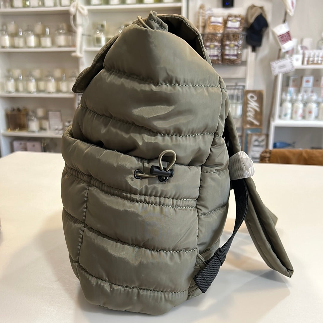 Olive puffy backpack