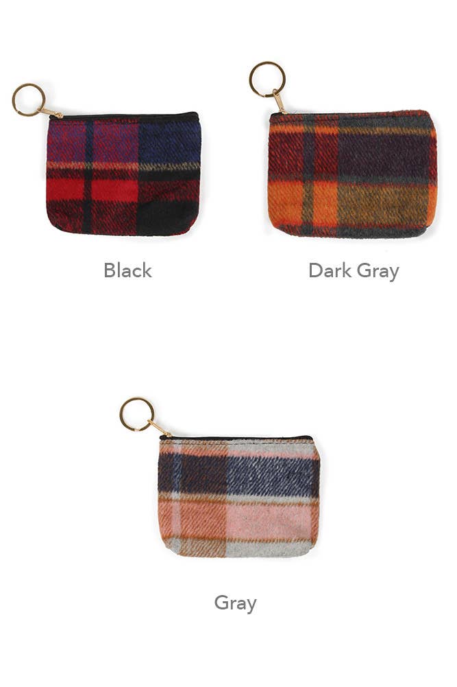 Plaid Print Coin Card Purse: Black