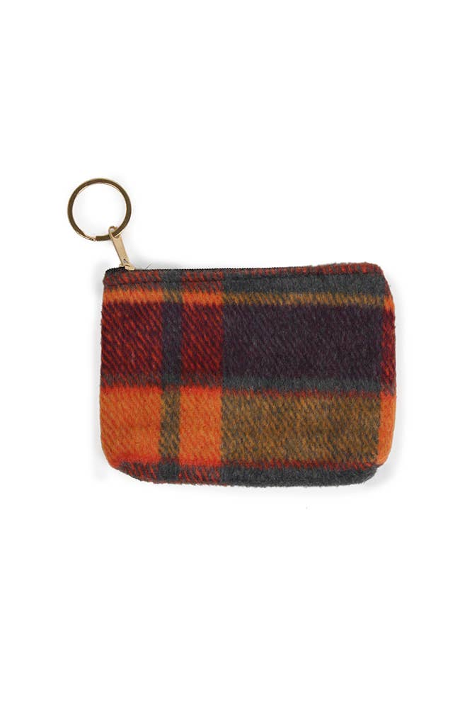 Plaid Print Coin Card Purse: Black