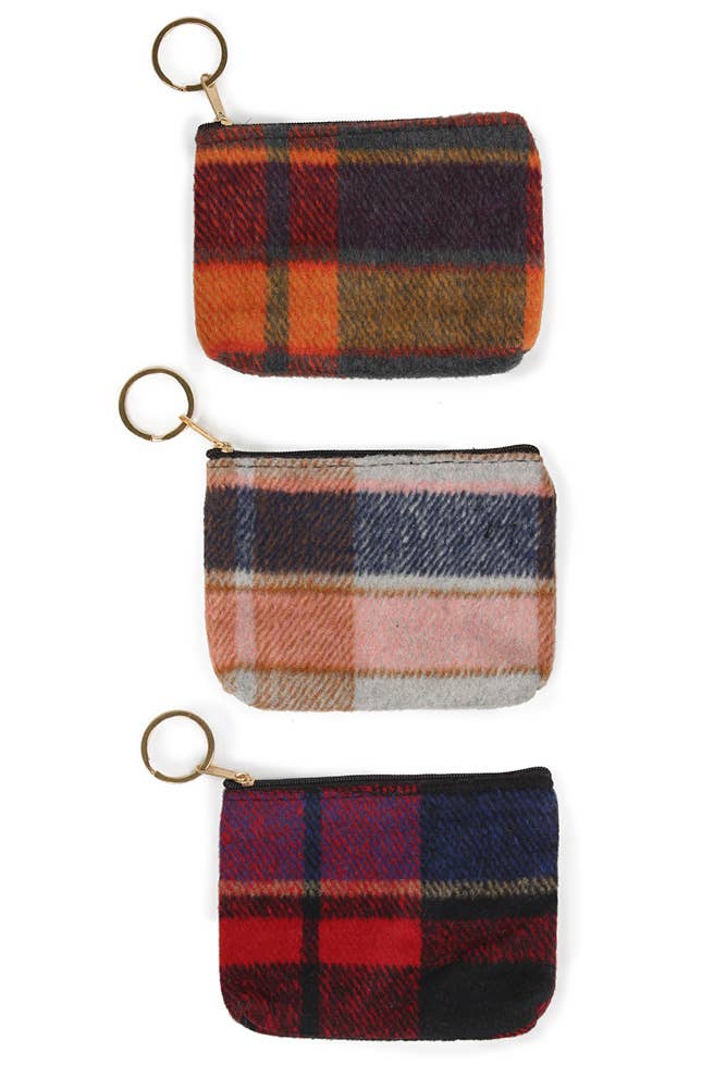 Plaid Print Coin Card Purse: Black
