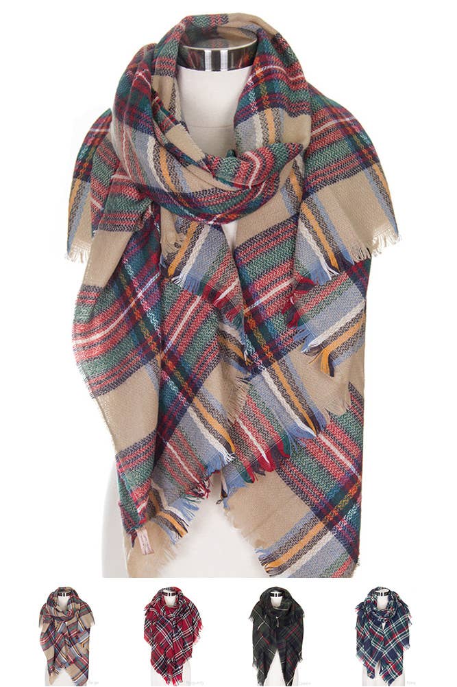Oversize Plaid Blanket Scarf: Beige