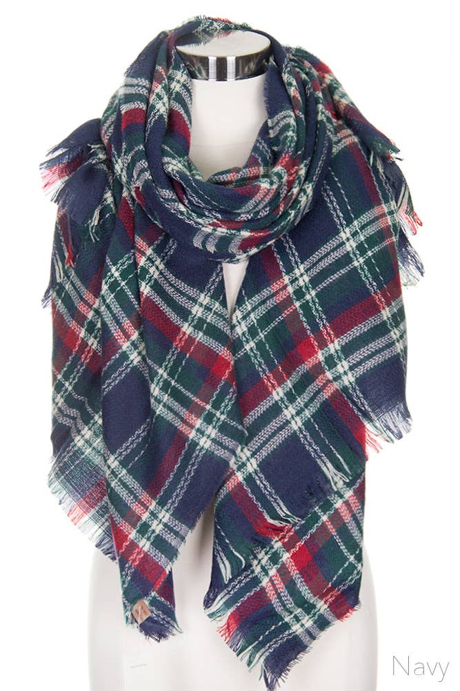 Oversize Plaid Blanket Scarf: Beige