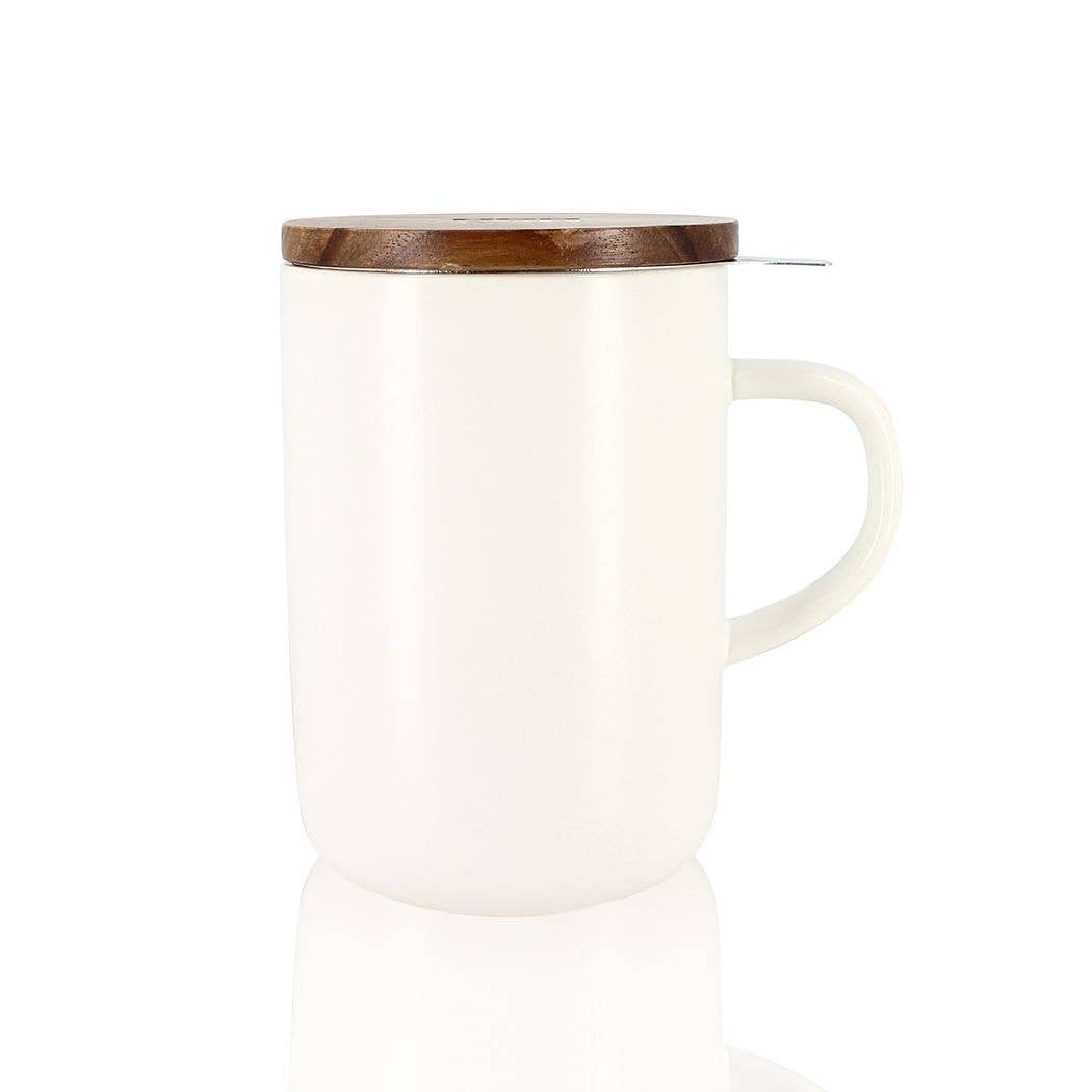 WHITE JULIET STONEWARE POT WITH ACACIA LID