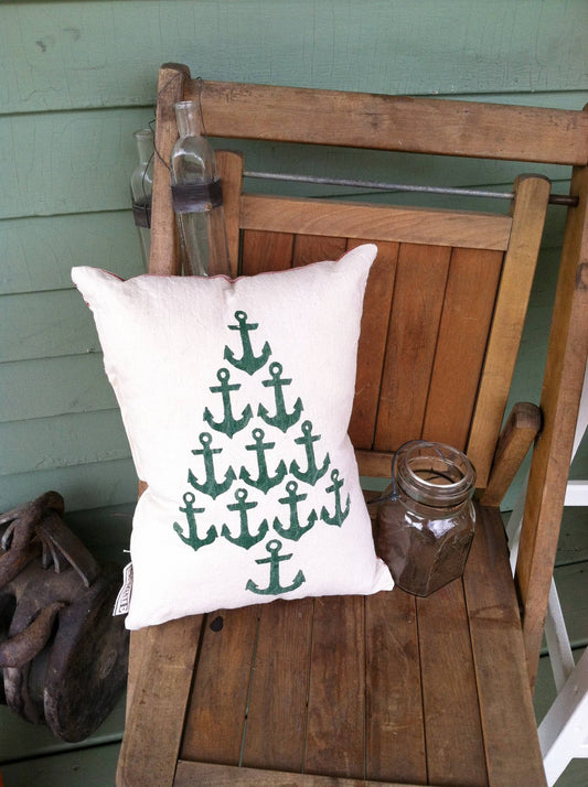 Anchor Christmas Tree Pillow