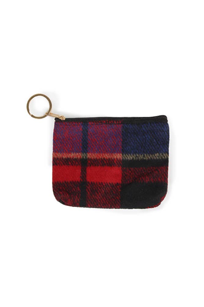 Plaid Print Coin Card Purse: Black