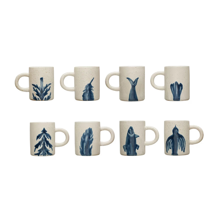 12 oz. Hand-Painted Stoneware Mug w/ Two-Sided Design, Reactive Glaze, 4 Styles