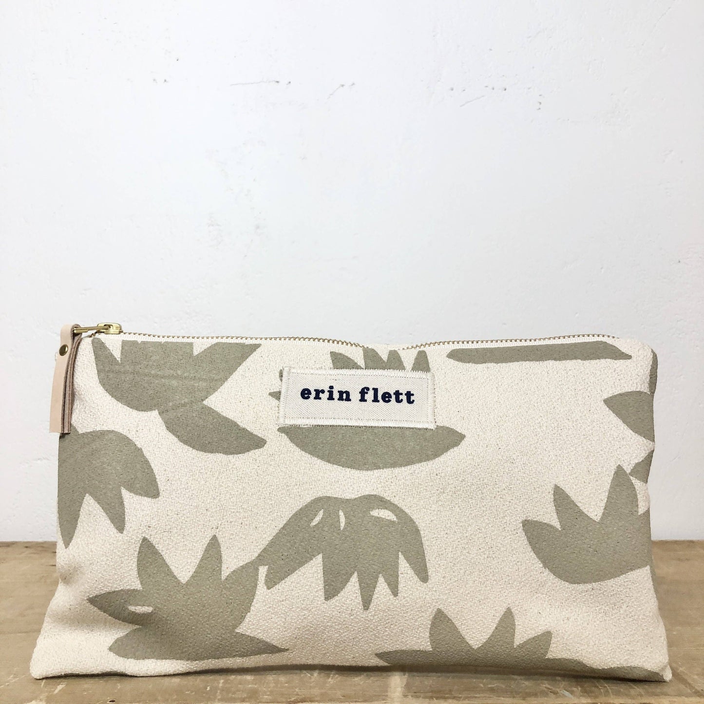 Oatmeal Lotus Clutch Zipper Bag