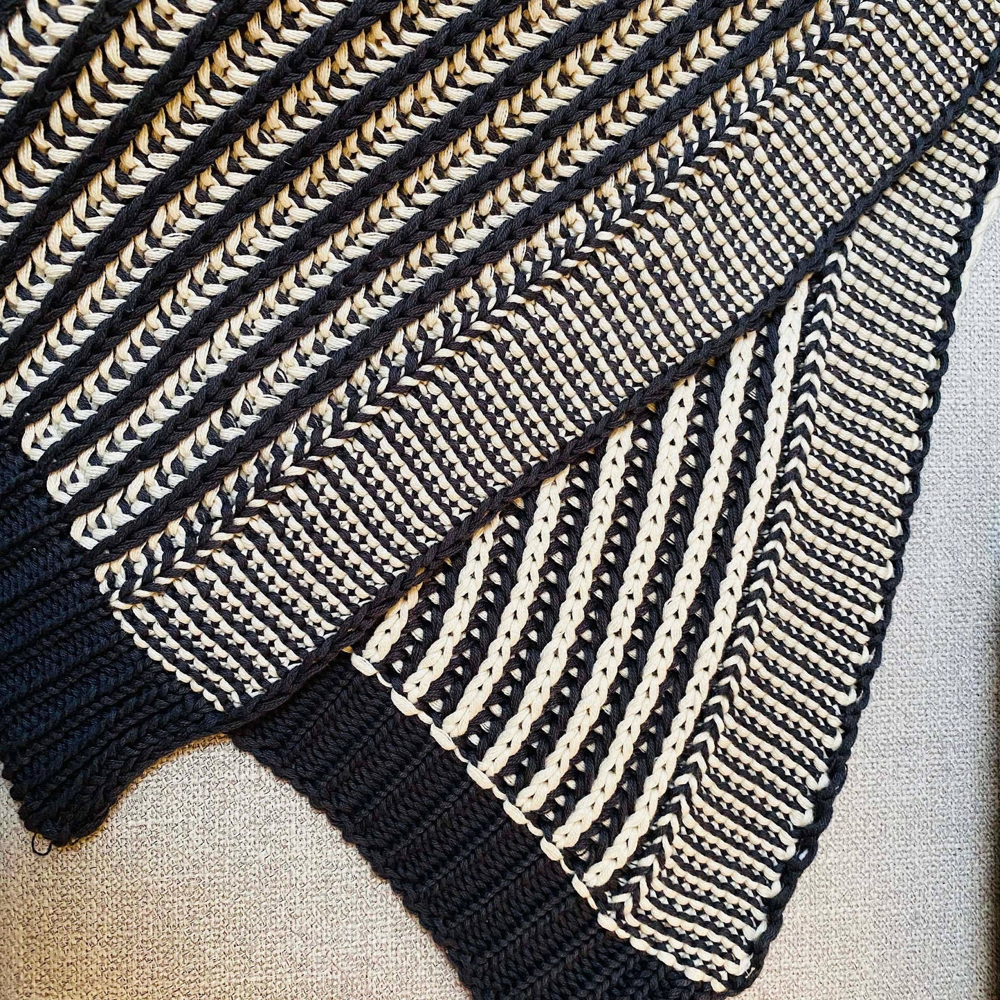 Knitted Throw Blanket-Natural/Charcoal