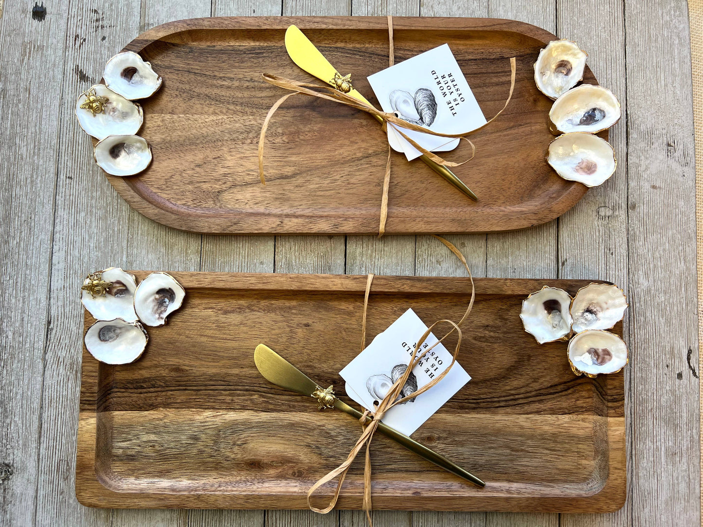 Wood cheese tray with oysters