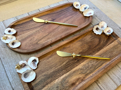Wood cheese tray with oysters