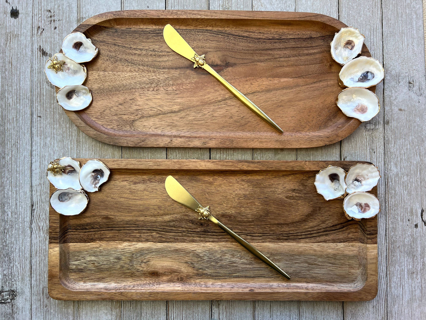 Wood cheese tray with oysters