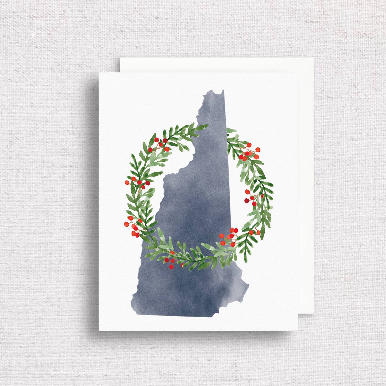 New Hampshire Watercolor Wreath Holiday Card